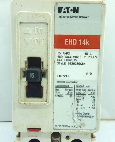 EATON EHD2015 CIRCUIT BREAKER 15 AMPS 2 POLES / TESTED OK - Picture 2 of 10