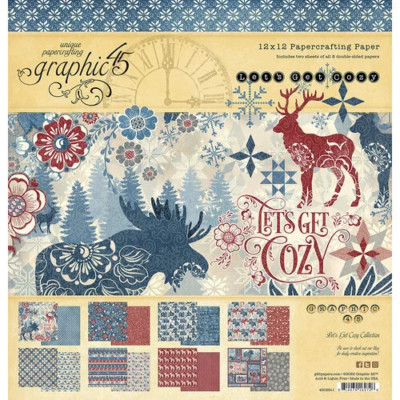 GRAPHIC 45 ''LET'S GET COZY'' PAPER PACK 2 SHEETS OF ALL 8 DOUBLE-SIDED PAPERS