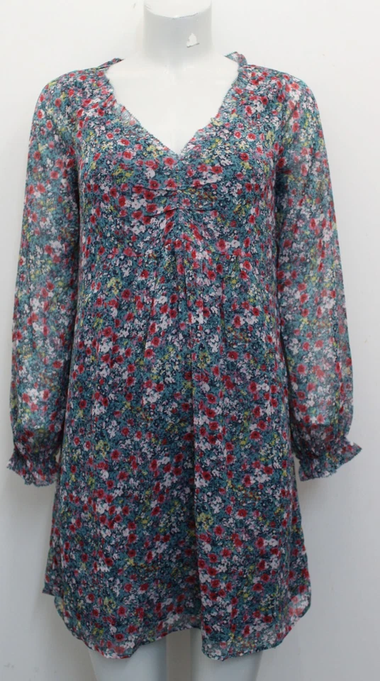 Túnica Ex-Pepe Jeans Azul Floral Cuello en V Manga Larga-Reino Unido M UK12 Foto 4 de 4