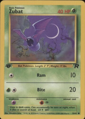 1st Ed Zubat Non-Holo WOTC Pokemon Karte 70/82 Rocket Set NM/MT