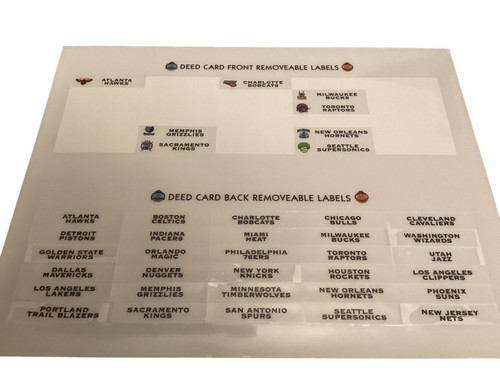 Monopoly My Nba Edition Deed Card Removable Labels A Few Replacements - Picture 3 of 3