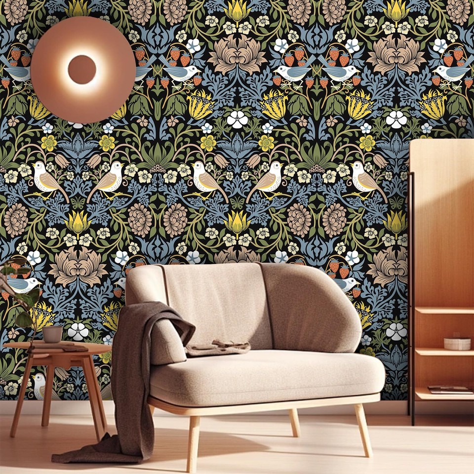 Vintage Floral Peel and Stick Wallpaper, Bird William Morris Wallpaper