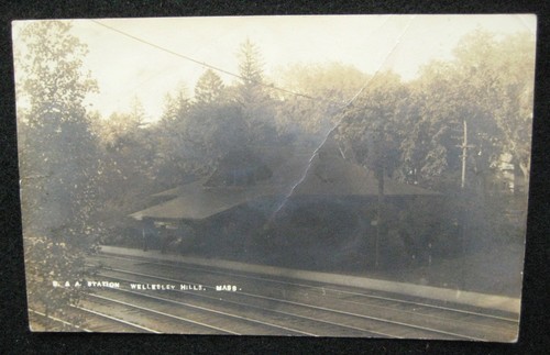 Boston & Albany Railroad Station 1910 Wellesley Hills MA Station RPPC Postkarte - Bild 1 von 4