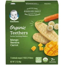 Gerber Organic Teethers Teething Wafers Mango Banana Carrot – 1.7 Oz – Pack of 2