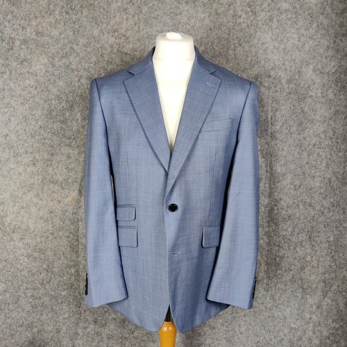 New & Lingwood Suit Size 40S W34 L29 Blue 2 Piece Blue Wool Sharkskin London - Picture 2 of 23