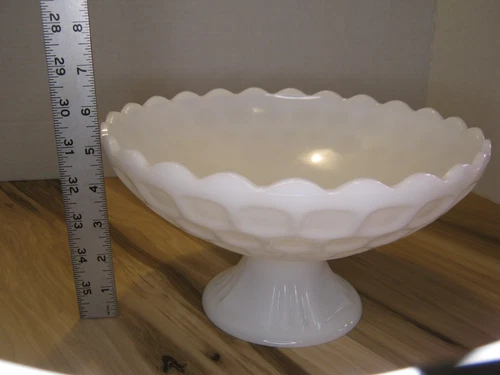 VINTAGE WESTMORELAND MILK GLASS HONEYCOMB THUMBPRINT PEDESTAL DISH 5.5”  Tall