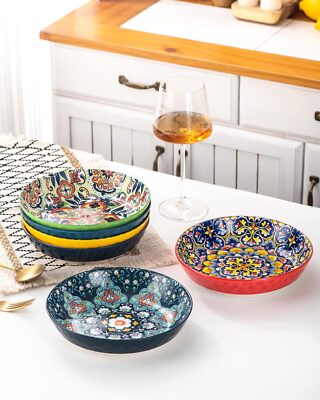 Pasta Salad Bowl Set of 6, 32 oz Kitchen Wide and Shallow Bowls