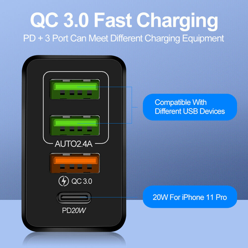 Adaptador de alimentación cargador de pared rápido USB PD tipo C para iPhone 15 Pro 14+ 13 12 11 36W - Imagen 8 de 19