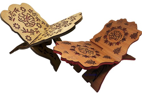 Pack of 2 Big Foldable Wooden Book Stand Holy Al-Quran Rihal Islam Carved Rehal - Foto 18 di 22