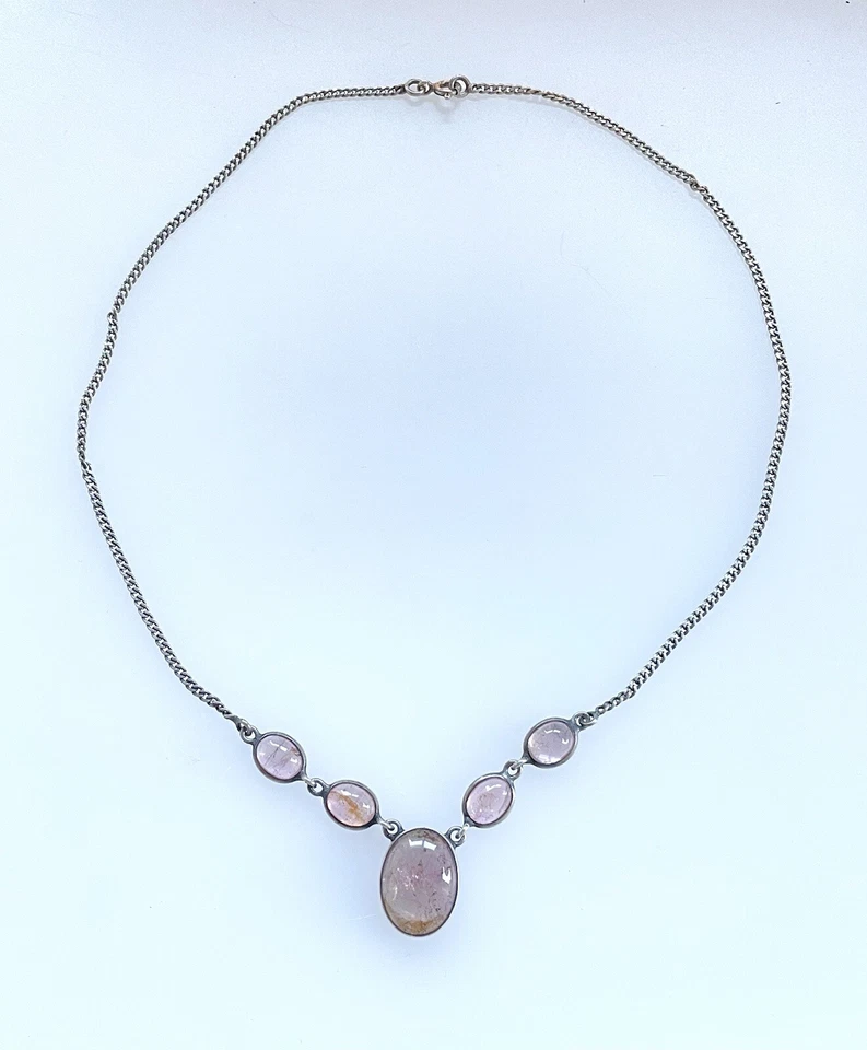 Collar Gota Art Deco Turmalina Rosa Natural Plata Esterlina De Colección 15.35" Foto 2 de 4
