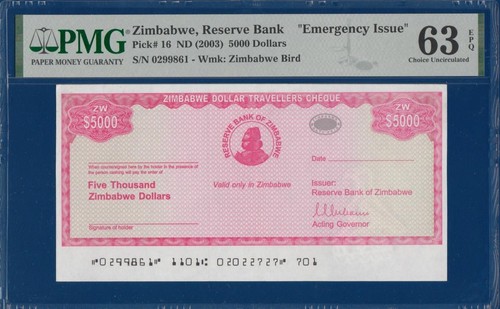 Simbabwe 5000 Dollars ND (2003) P16 Auswahl UNC PMG 63 EPQ Notausgabe UNBENUTZT