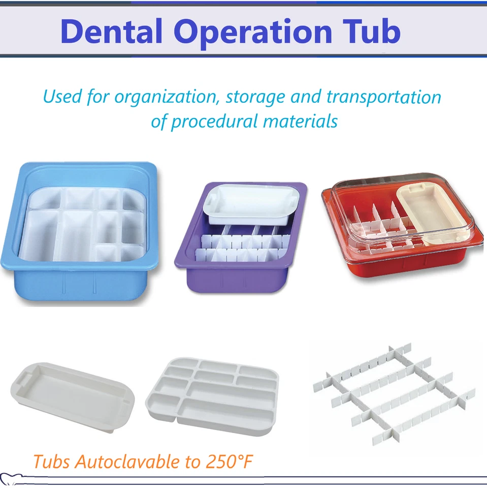 BROOKLYN DENTAL Dental Operation Tub, Tub Lids, Tub Dividers, Instruments Tub, Autoclavable Tub