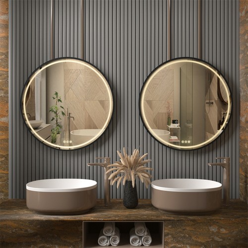 Round Bathroom Mirror Led Illuminated Vanity Anti Fog Wall Touch Makeup w/ Frame - Picture 13 of 31