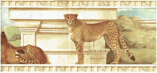 JAGUAR CATS STANDING MOUNTAINS BIRD POOLS AND GRASSY FIELD Wallpaper bordeR Wall - Picture 3 of 3