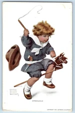 Bessie Pease Gutmann Signed Postcard Boy Playing Hobby Horse Strenuous c1910's