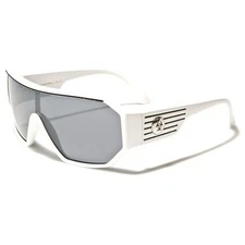 Retro Goggle Style Biohazard Shield White Mens Celebrity Fashion Sunglasses