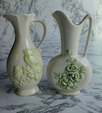 2 Small Creamers Vases Birds Flowers Art Pottery 6x3.5x2" Signed Carol, Jenny 11