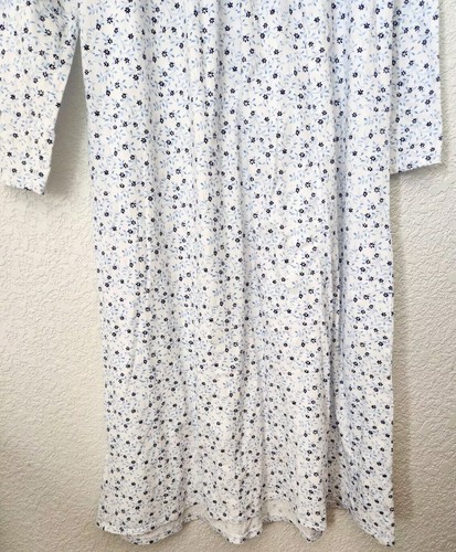 Camisón manga larga EILEEN WEST ropa de dormir talla S blanco/azul floral 100 % algodón - Imagen 5 de 10