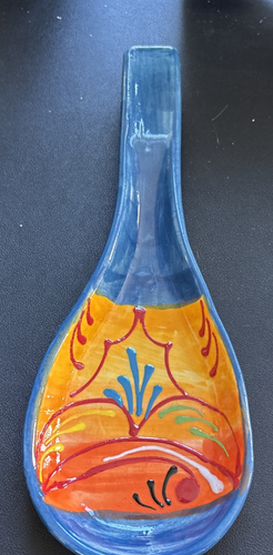 Reposacuchara cerámica pintada a mano hecha en España 10,5" firmada - Imagen 1 de 8