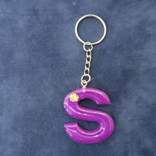 INITIAL LETTER S Keychain Purple Gold Rose Resin Handbag Purse Charm Chunky - Picture 2 of 6