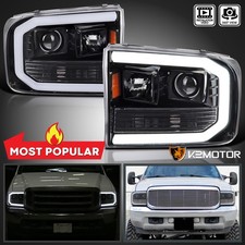 Jet Black Fits 1999-2004 Ford F250 F350 SuperDuty LED Tube Projector Headlights