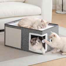 Extra-Wide Cat Houses for Indoor Cats, Large Cat Cave Bed with Fluffy Ball and S
