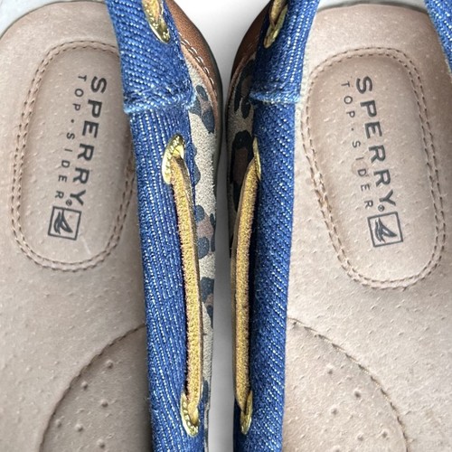 Sperry Angelfish Top-Sider Bootsschuhe 9M Denim Leopardenmuster Mixed Media Loafer - Bild 4 von 7