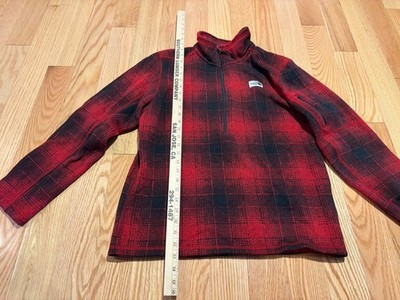 The North Face Jacket Mens Large Red Plaid Gordon Lyons 1/4 Zip Fleece Flannel