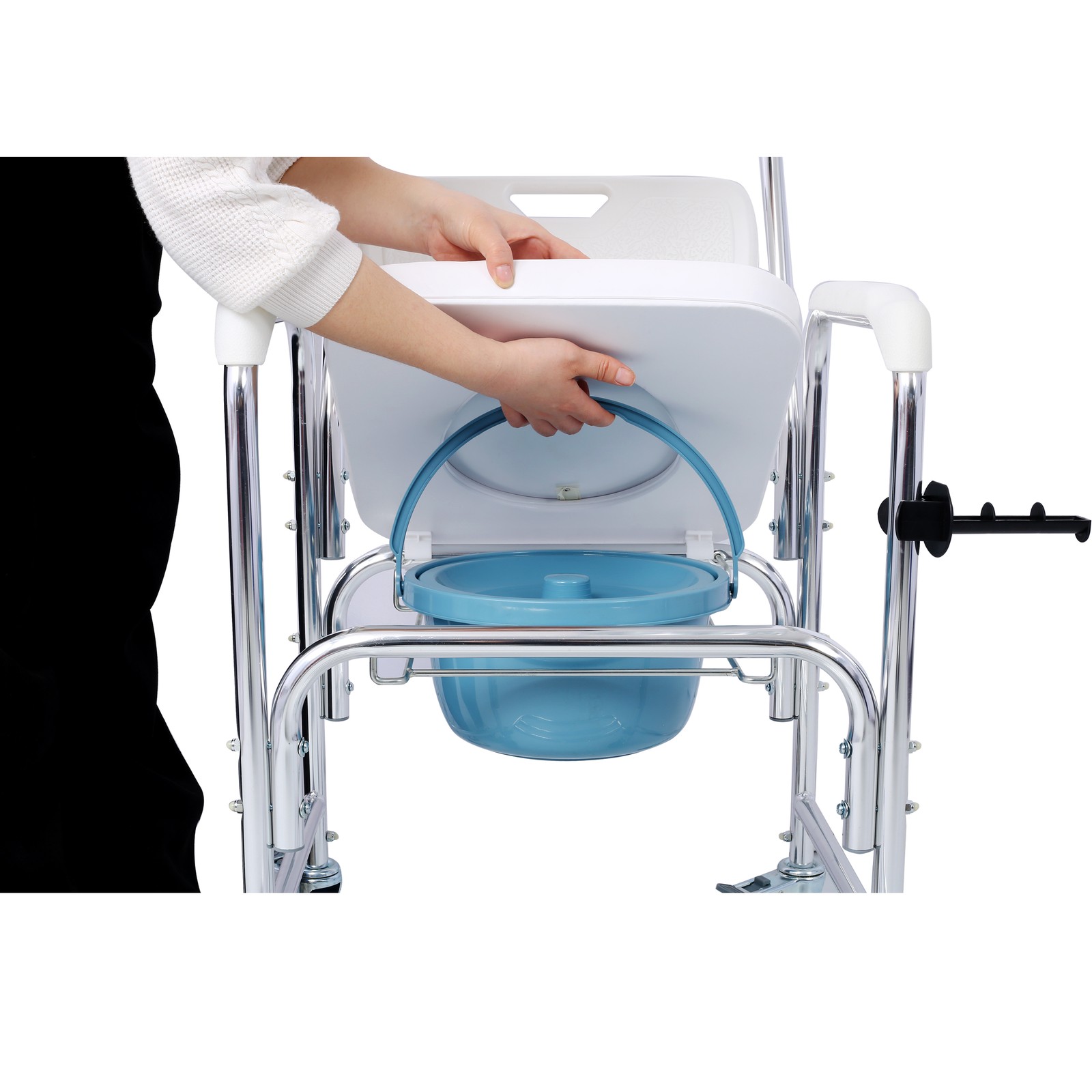 4in1 Bedside Commode Chair Transport Shower Toilet Rolling Wheelchair w/4 Caster