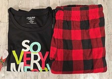 North Pole Christmas Pajamas XXL 2-Piece Set So Very Merry Buffalo Plaid NEW