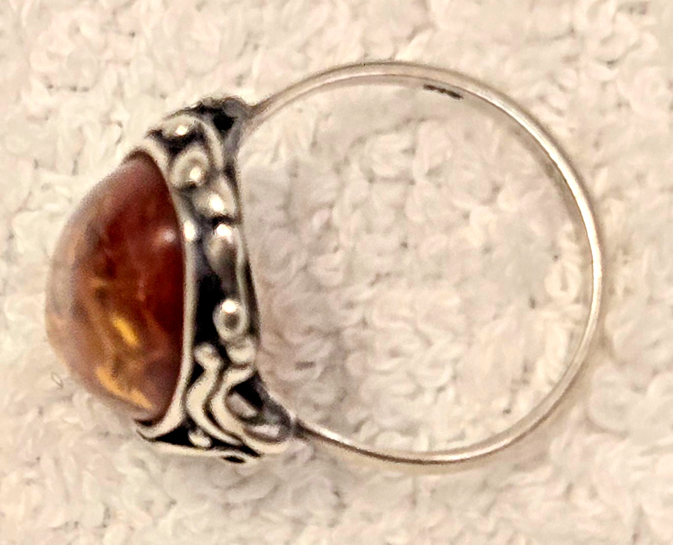 Sterling Silver Amber  Scroll Setting Ring Size 8… - image 3