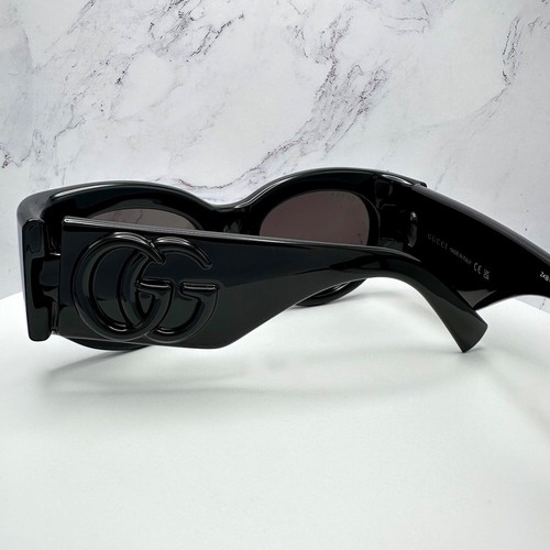 GUCCI Sunglasses New Oversized Full Rim Wrap Oval Triple Black GG Logo Authentic - Imagen 11 de 18
