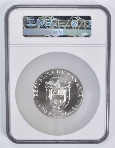 MS69 1971 FM Panama 20 Balboas CT.American Independence Silver NGC *3981 - Picture 2 of 5