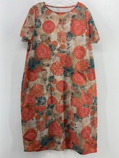 Unbranded Womens Kaftan MUMU Orange Floral Short Sleeve House Sundress Size M