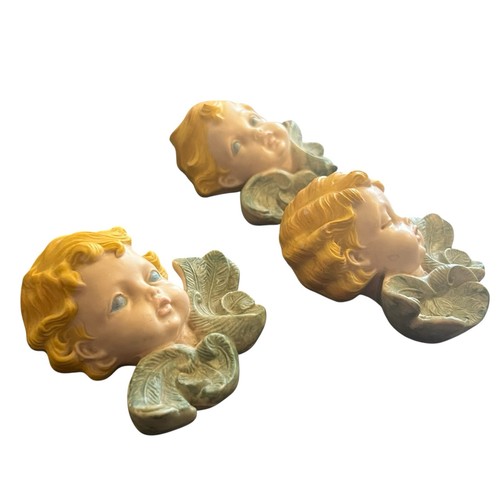 Set 3 Ornamenti Decorazione Parete Ceramica Cherubino Scioto 1987 Dipinti a Mano - Foto 10 di 13
