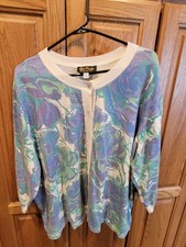 Women's Bob Mackie Multi Blue Button Sweater Plus 3X
