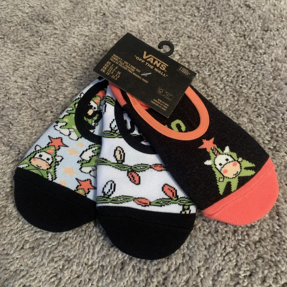 Vans "Off стены" 3 упаковки девочек носки не показать Рождество корова размер США 1-6 новый с Ярлыками - Изображение 2 из 4