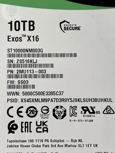 SEAGATE EXOS X16 10TB ENTERPRISE HDD 3.5” 7.2K SATA III 6.0 Gb/s ST10000NM003G - Afbeelding 7 van 9