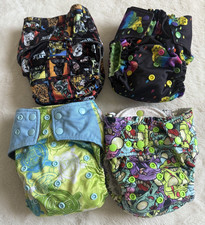Baby Boy Lot 4 Pocket Reusable Cloth Diapers Zombie Brains Star Wars Turtle Rain