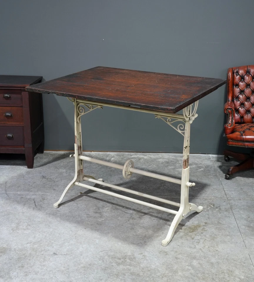Старинный чертежный стол стол столовая кухня промышленный стол чугунные ножки винтажный - Изображение 4 из 4