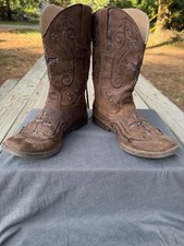 Roper Little Kids Size 3 Cowboy Boots with Rhinestone Crosses Brown Leather