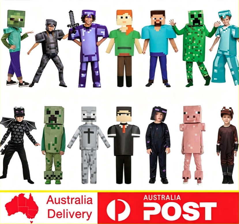 Kids Boys Girls Minecraft Cosplay Costume Jumpsuit Party Book Week Outfit Dress