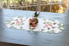 Embroidered Table Runner with Hummingbird and Butterflies  (15" X 34")