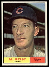 1961 Topps Al Heist #302 Chicago Cubs ROOKIE HIGH GRADE CENTERED BEAUTIFUL CARD. rookie card picture