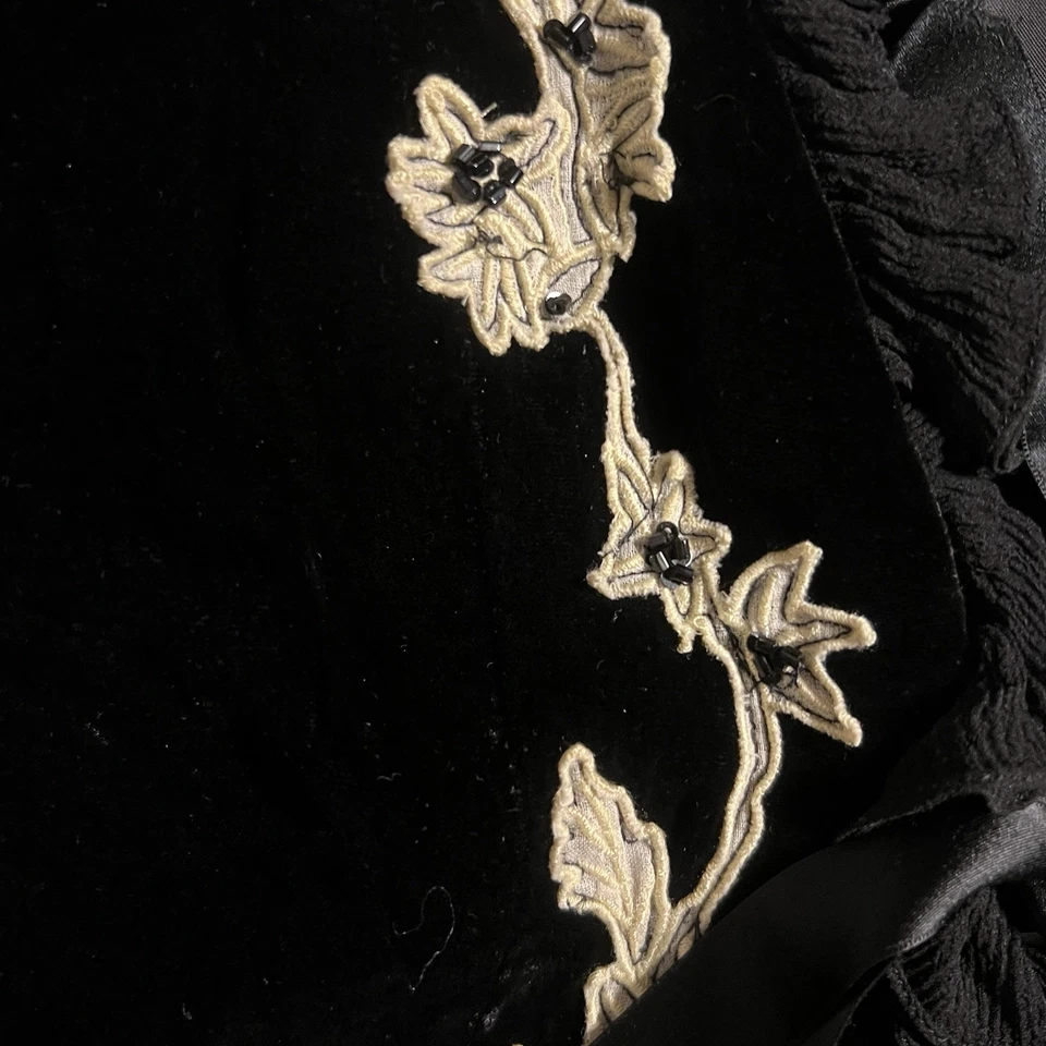 Chaqueta gótica Nanette Lepore terciopelo encaje cuentas encaje floral bordado volantes talla 6 Foto 4 de 4