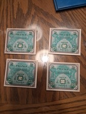 WW2 French 2 Franc 1944 (Allied Occupation Currency) France Banknote WWII $10 Ea