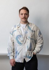 Vintage 90s Abstract Art Crazy Print Shirt Rayon Viscose Brushstroke Oversized L