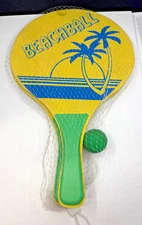 Green Handled Beach Paddle Ball Set with ball & 2 Paddles NEW