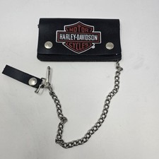 80's Vintage Harley Davidson Black USA Leather Wallet Chain Bar  Shield Orange