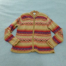 Tiara International Cardigan Sweater Womens Medium Fair Isle Zip Up Ramie Cotton